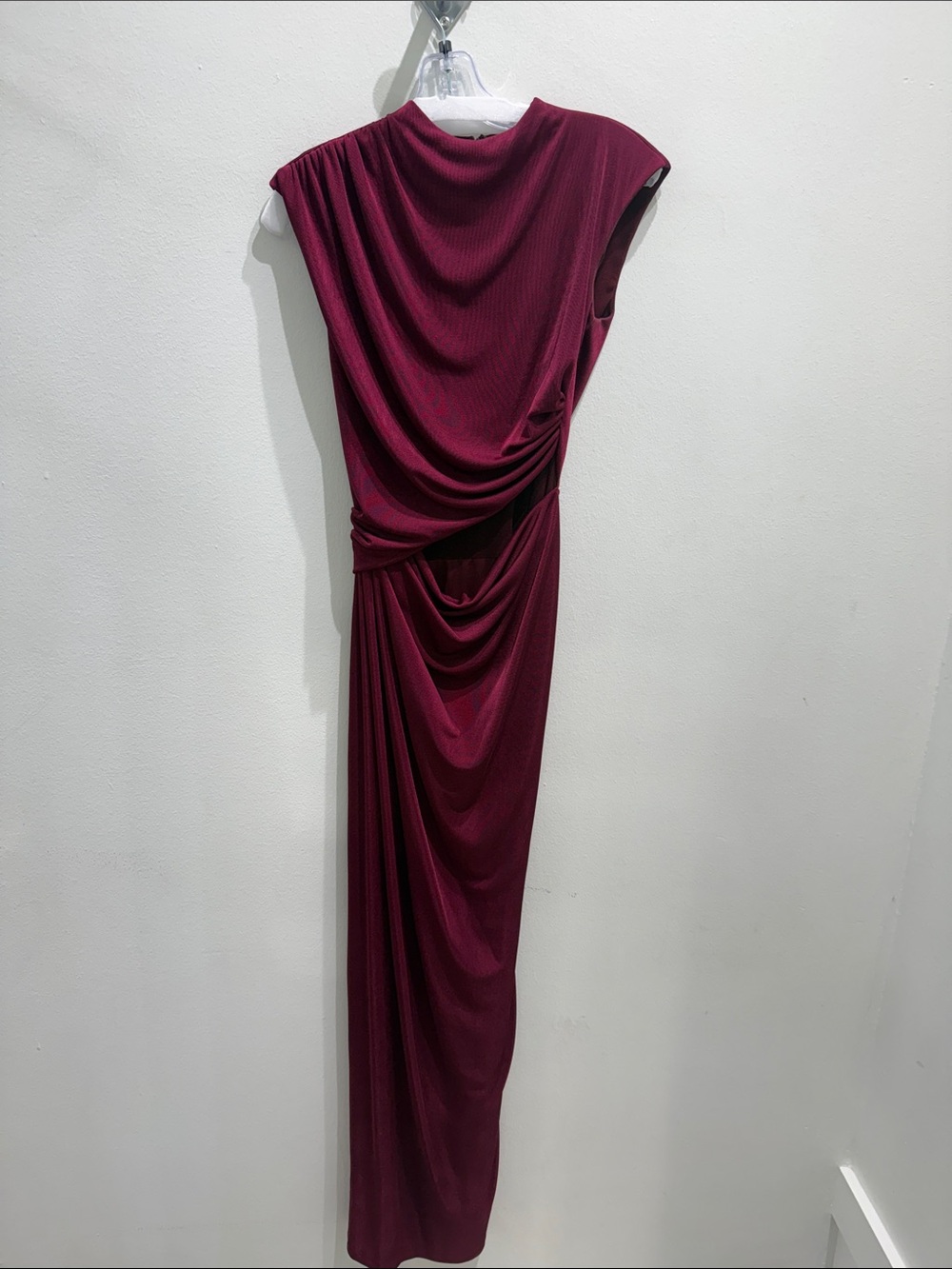 Betsy & Adam Draped Sleeveless Maxi Dress in Wine